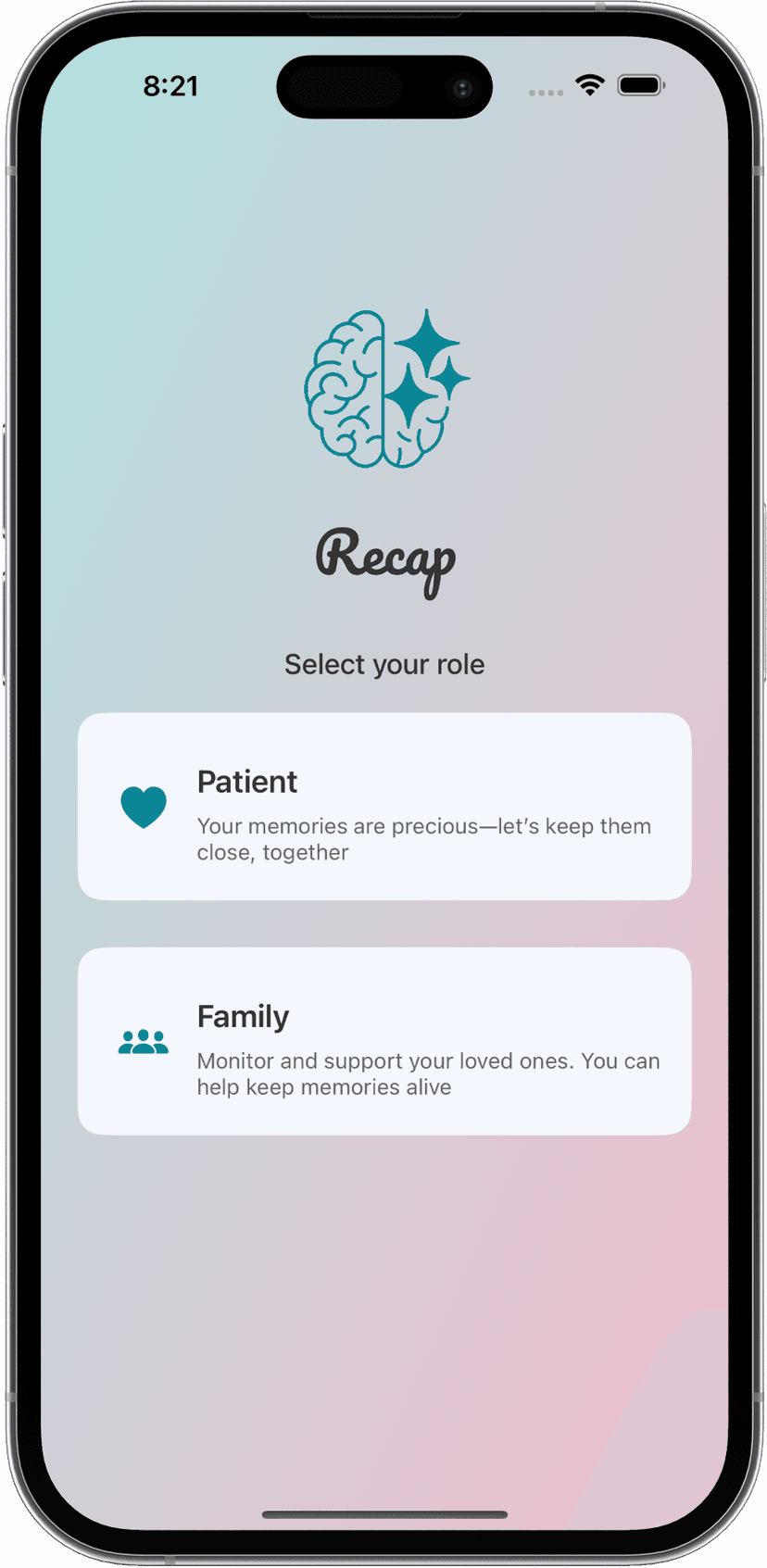 Recap App Screenshot - Role Selection Screen