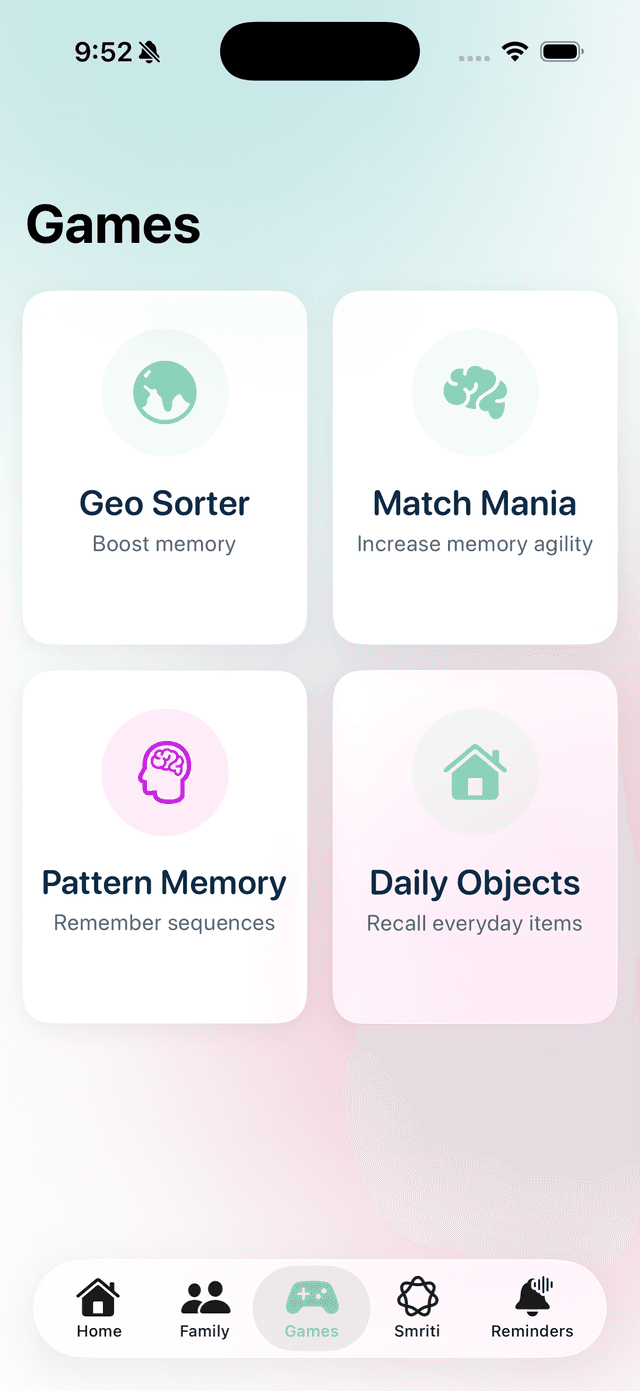 Patient App - Cognitive Games