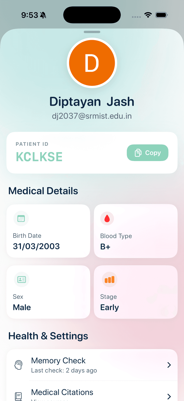 Recap App - Patient Home Screen